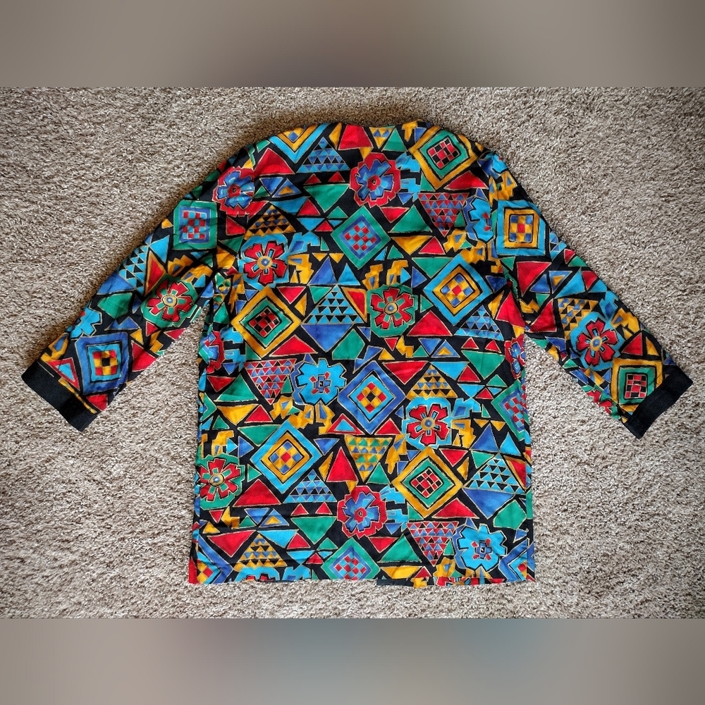 Lady Carol Of New York Vintage Geometric Open Front Blazer Jacket Size 14 - Picture 2 of 10